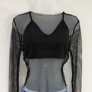 Black Sheer Mesh Top with Long Sleeves